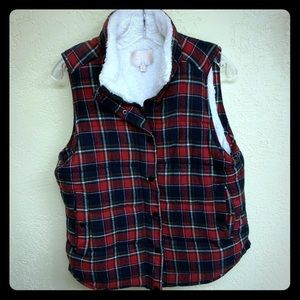 Flannel vest with faux fur lining
